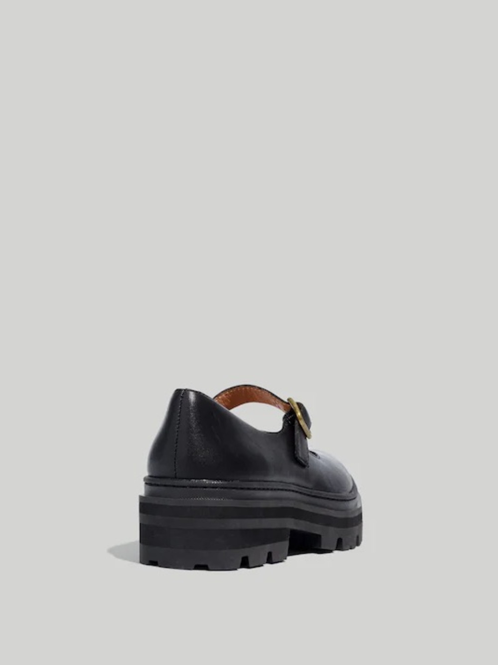 Madewell Leather Mary Jane Shoes Size 9 Black Chunky Lug Sole Buckle Flats - Picture 3 of 11